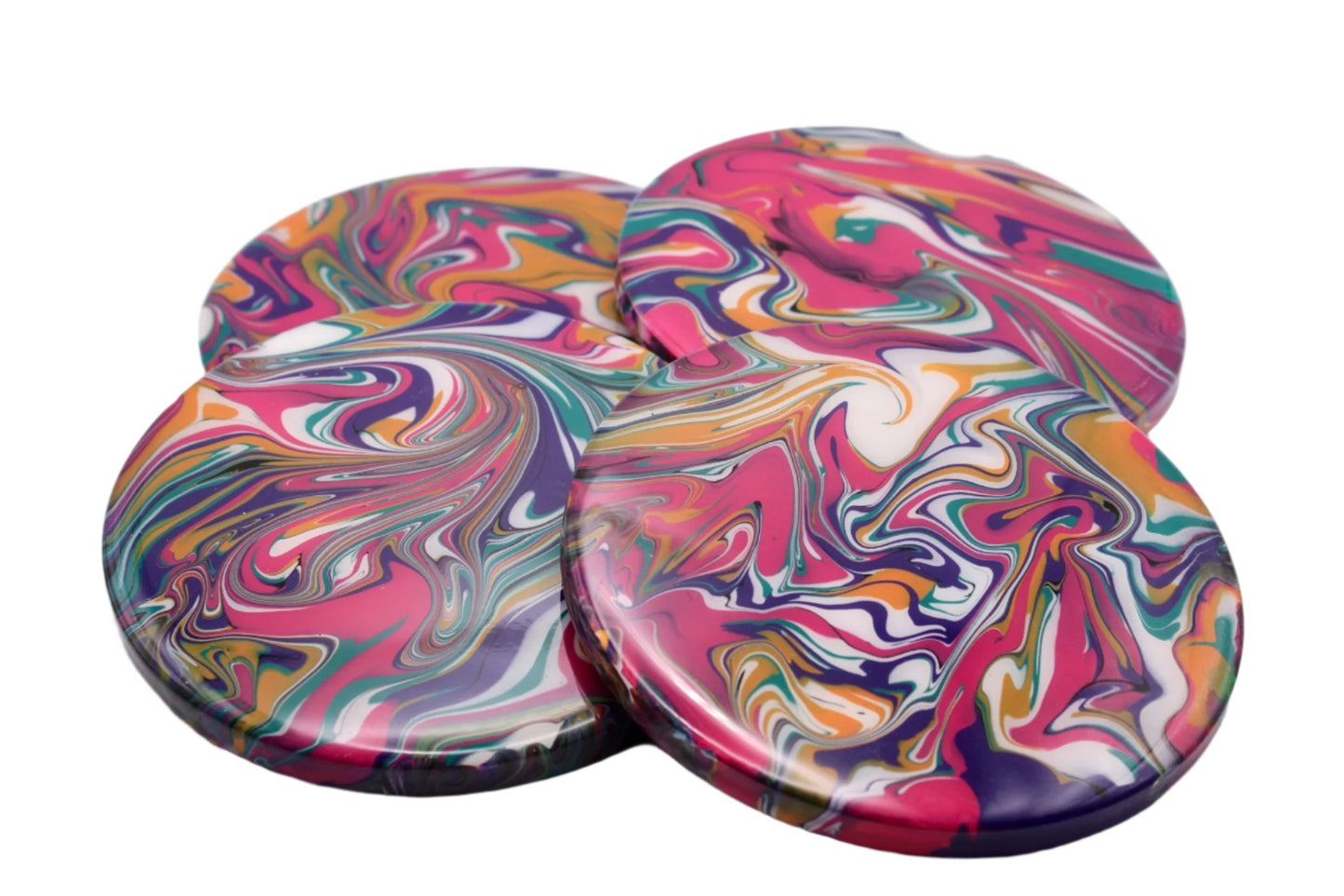 Set of 4 Original Acrylic Fluid Art Ceramic Coasters with Holder
