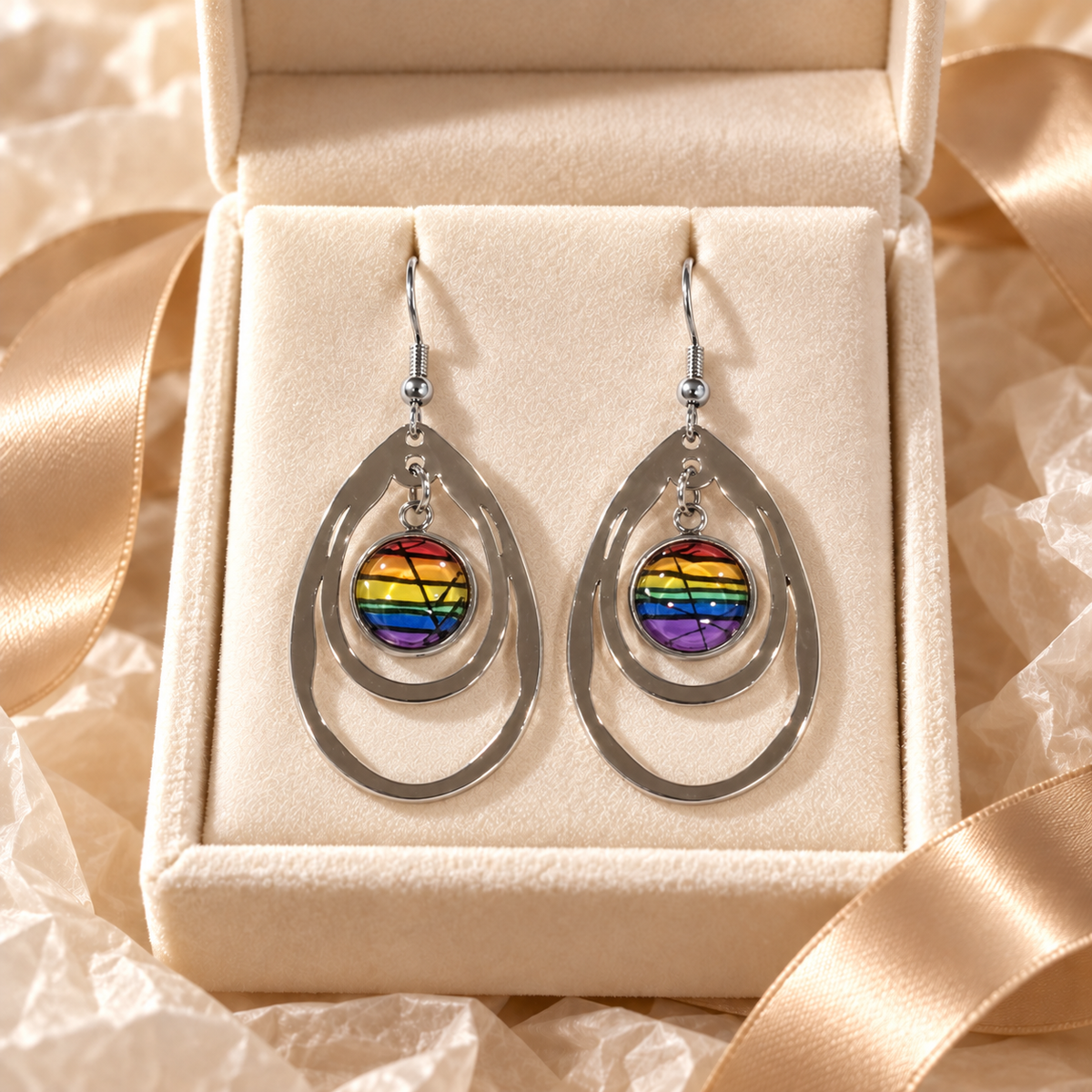 Pride No. 5 - Silver-Tone Stainless Steel & Glass Earrings
