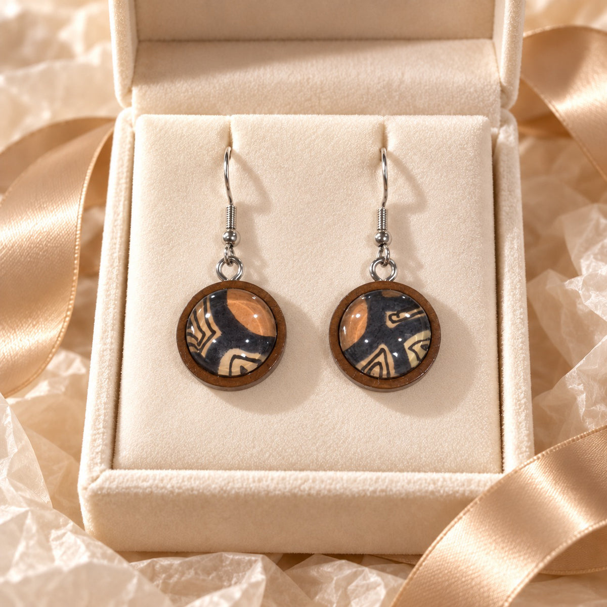 Strata No. 2 - Wood & Glass Earrings