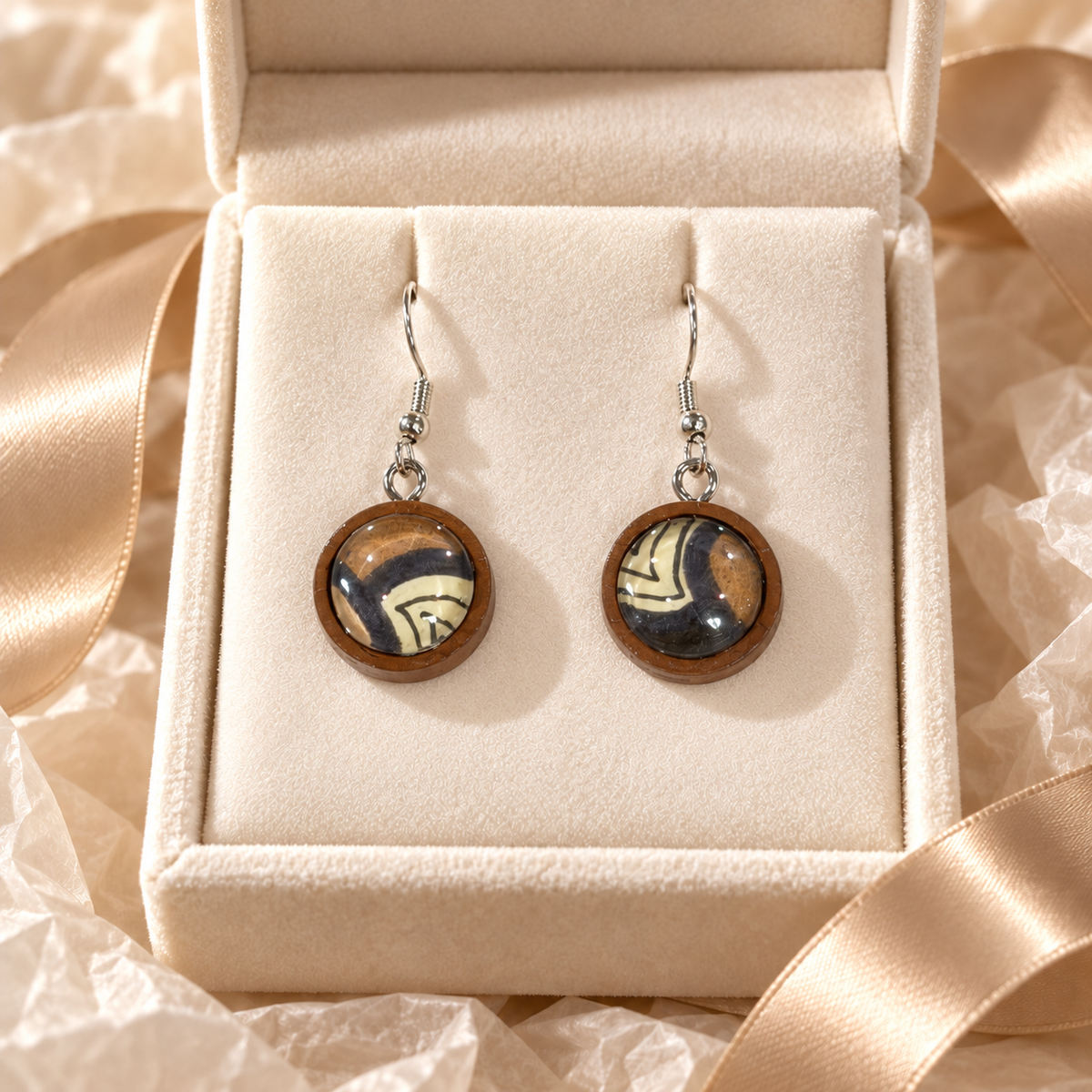 Strata No. 4 - Wood & Glass Earrings