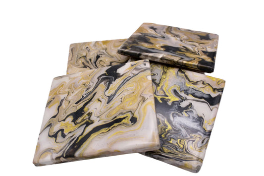 Black, White and Gold Fluid Art Coasters