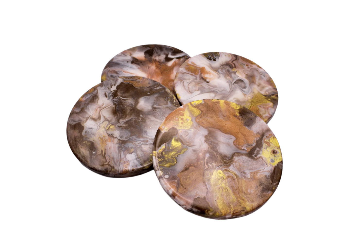 Brown and Gold Metallic Mix Fluid Art Coasters