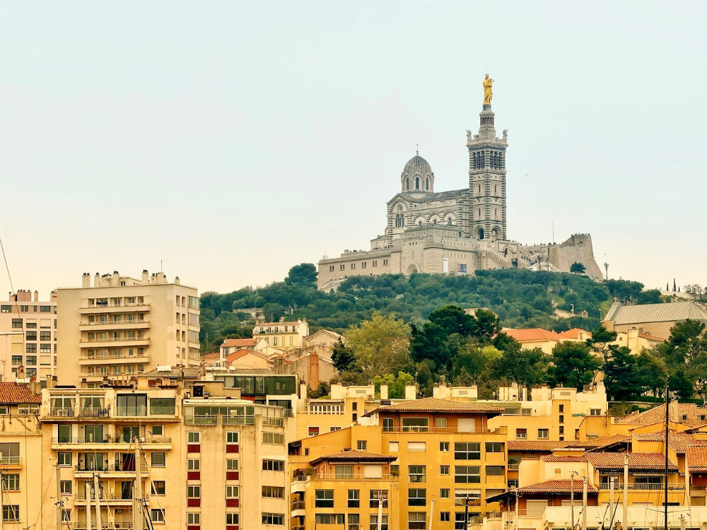 Cityscape with a prominent cathedral on a hill