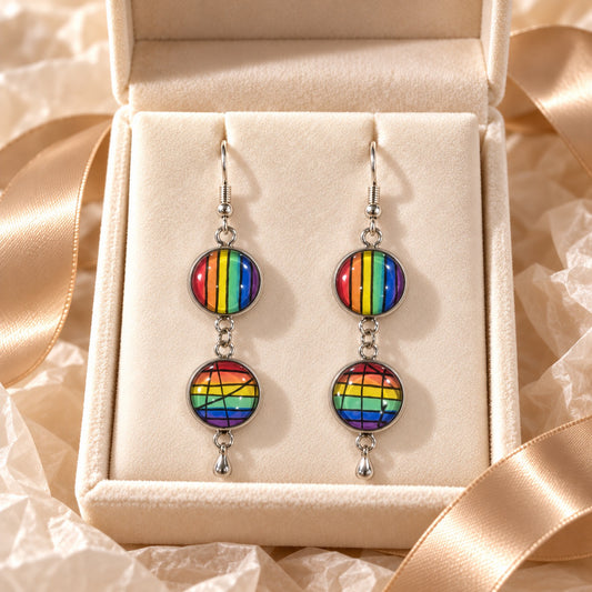 Pride No. 3 - Silver-Tone Stainless Steel & Glass Earrings