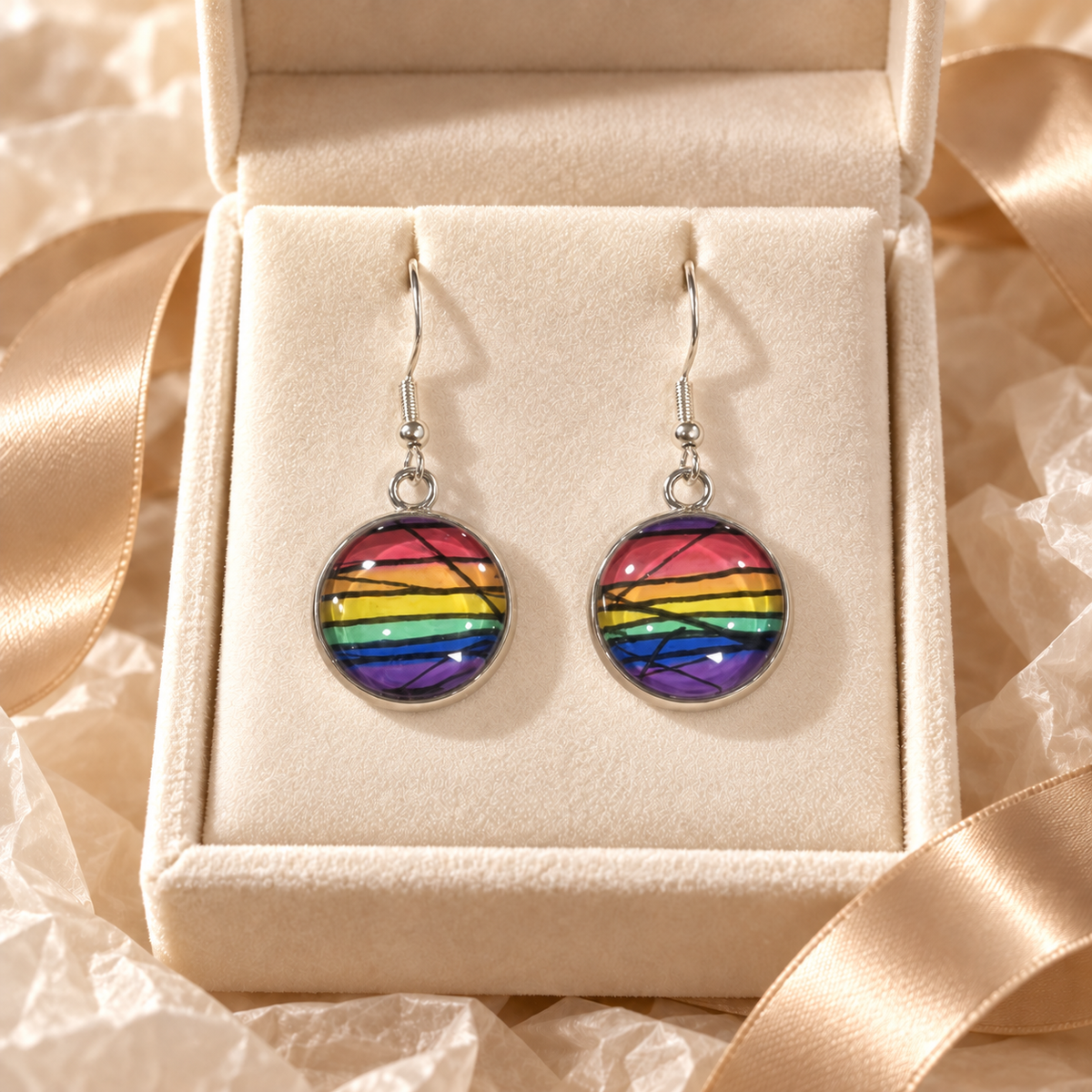 Pride No. 4 - Silver-Tone Stainless Steel & Glass Earrings
