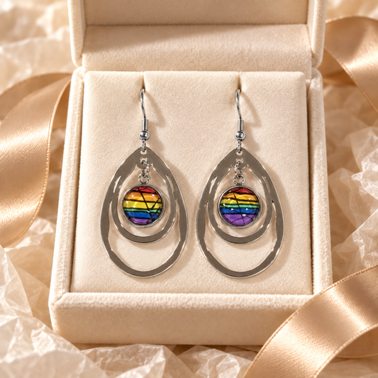 Pride No. 5 - Silver-Tone Stainless Steel & Glass Earrings