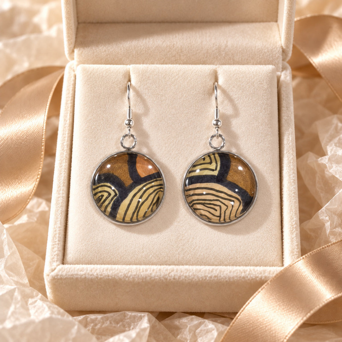 Strata No. 1 - Silver-Tone Stainless Steel & Glass Earrings